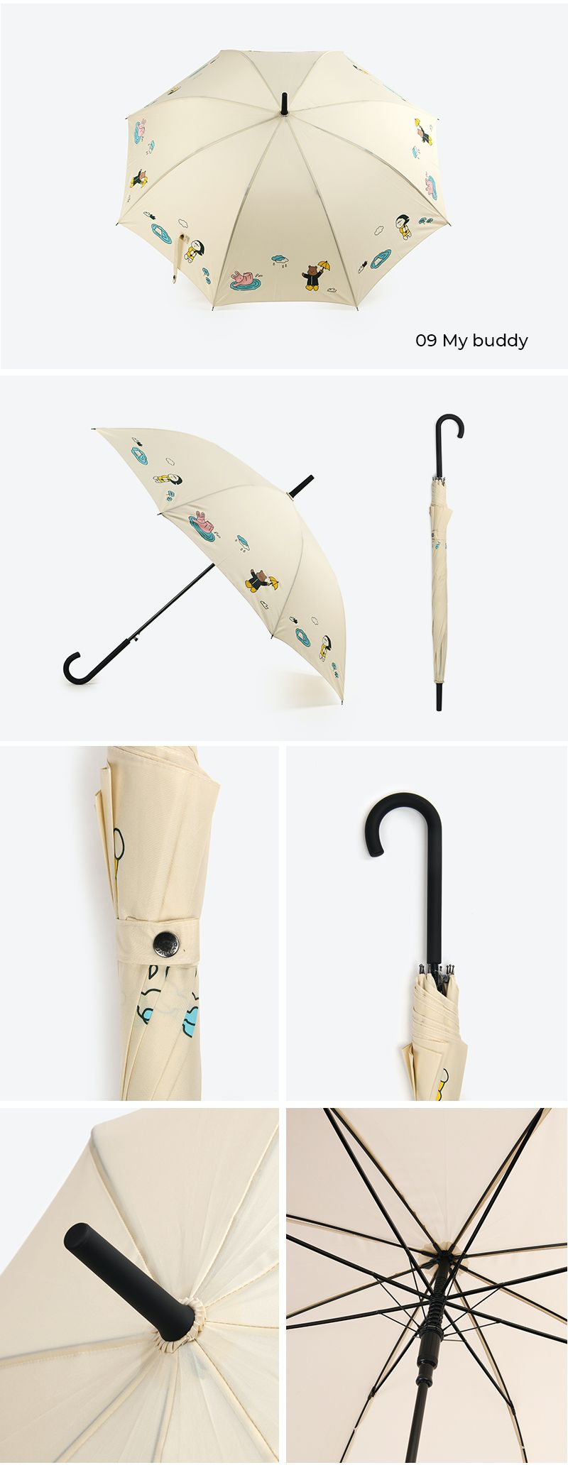 韓國 Daily Like - 直立式長雨傘-含羞草-深綠