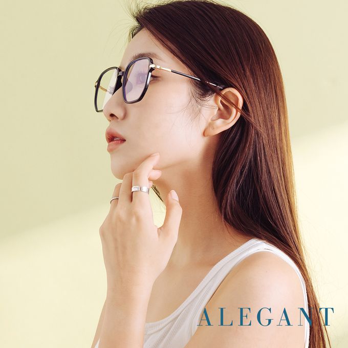 ALEGANT - 日系簡約透視感墨金黑TR90輕量光學方框UV400濾藍光眼鏡