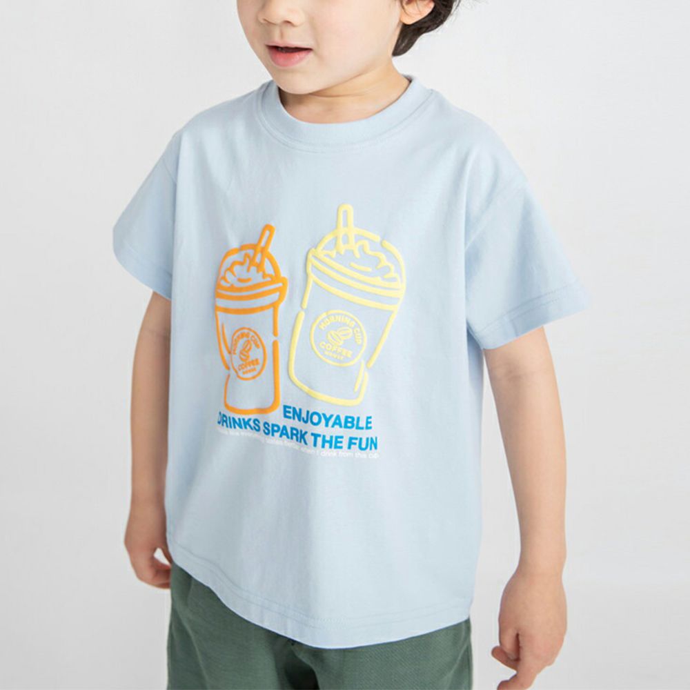 舒適棉印花短袖上衣-享受冰飲-淺藍