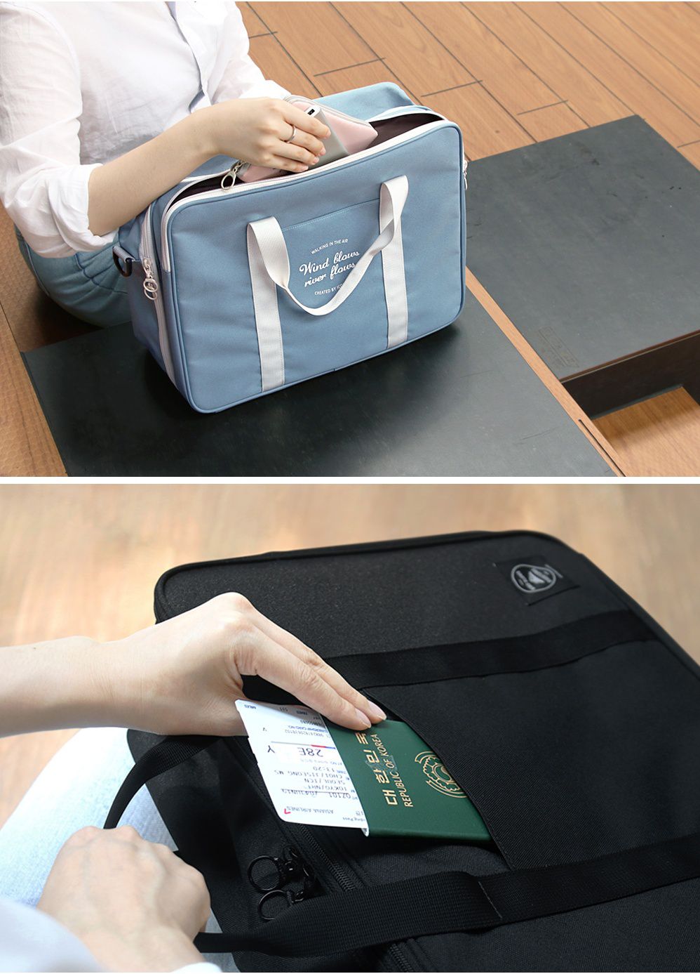 韓國 ICONIC - 防潑水多隔層旅行收納袋-迷霧藍 (40X30X16cm)