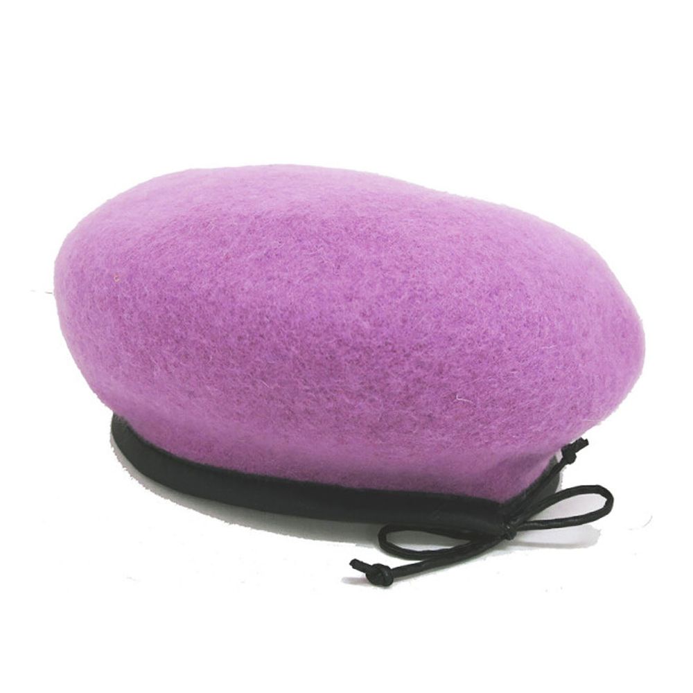 日本 jou jou lier - 合成皮拼接毛呢貝蕾帽-12 紫羅蘭 (FREE)