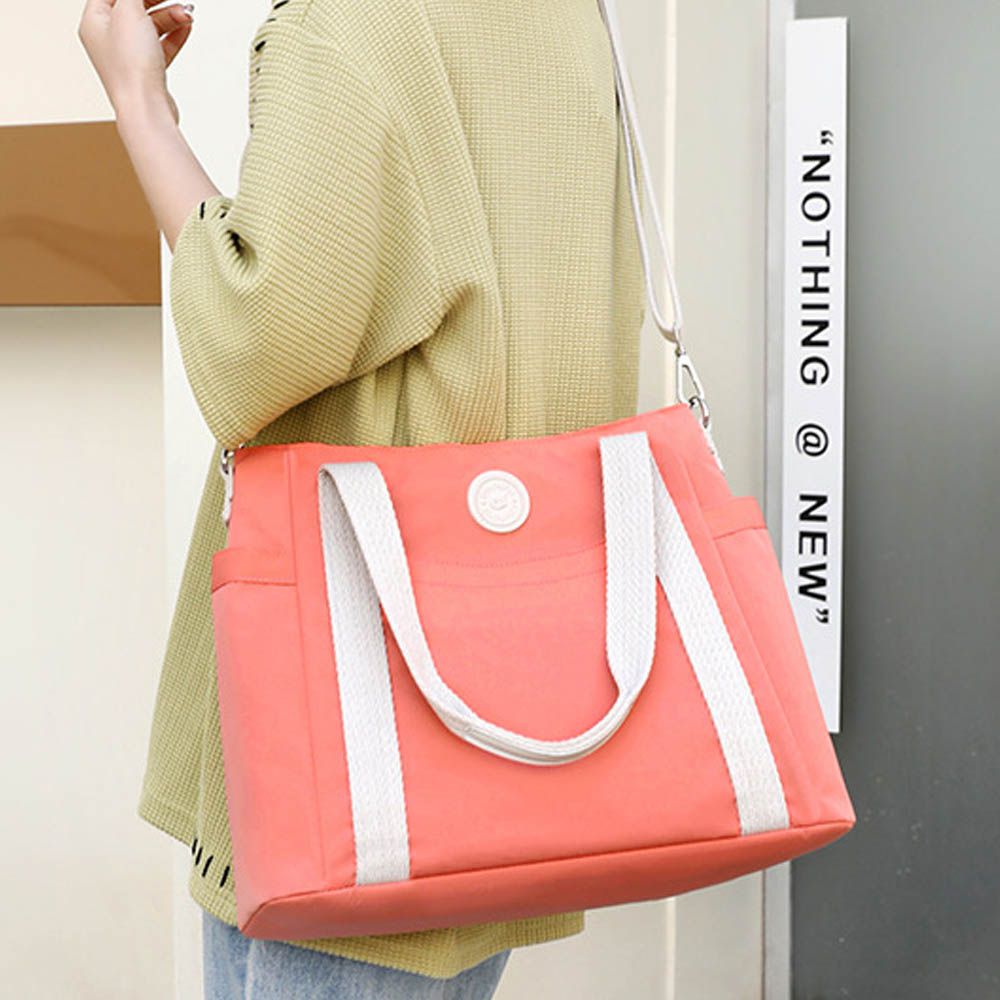 2WAY防潑水多夾層大容量單肩/斜背包-附長背帶-橘粉色 (38x13x29cm)