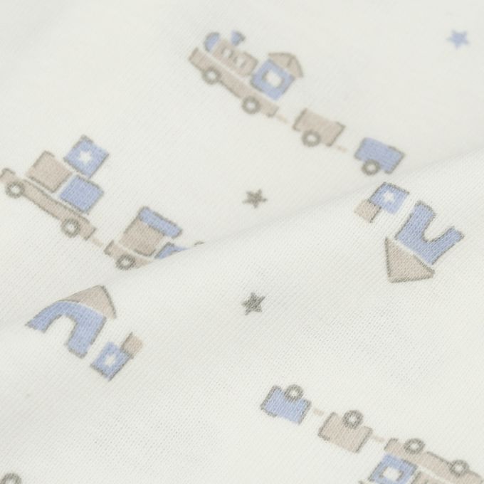 akachan honpo - 長袖前開式速乾包屁衣-2件組 玩具列車-藍色