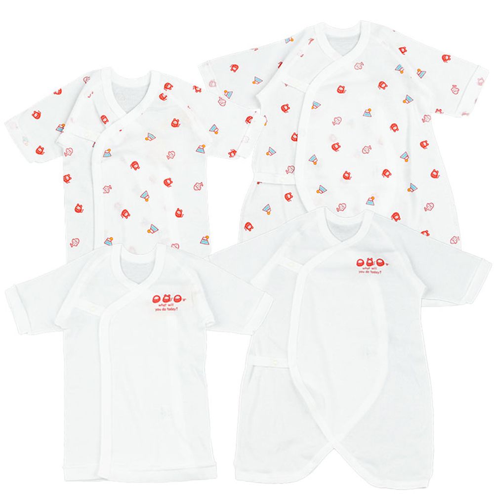 akachan honpo - 新生兒4件組釦子款 和風圖案-紅色 (50~60cm)