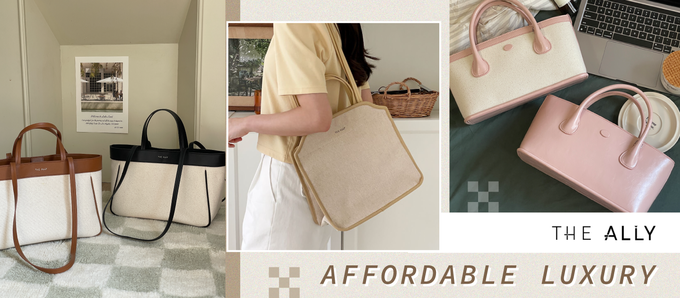 韓國 THEALLY - (附小袋)質挺帆布方包手提/肩背包-奶油黃 (中)