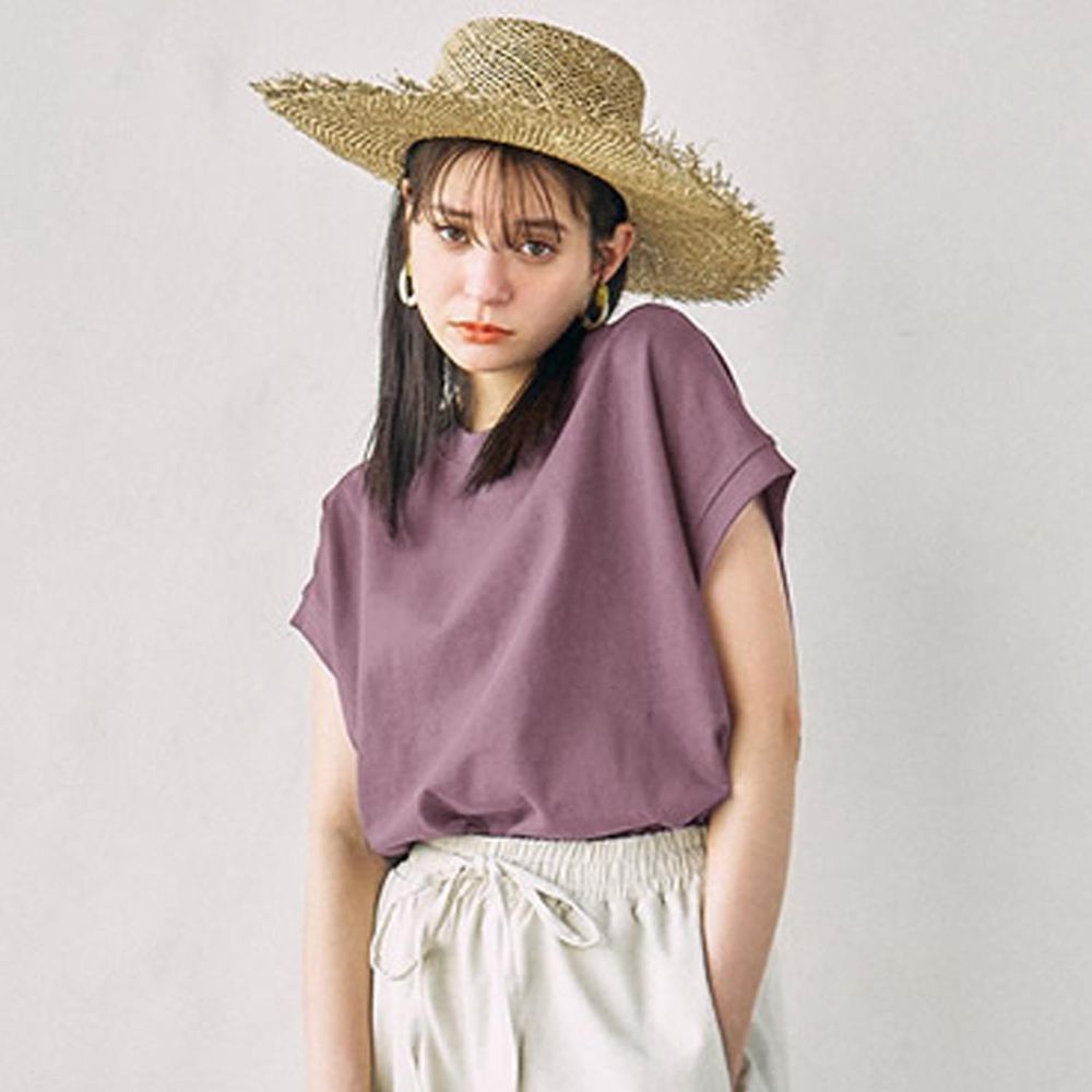 日本 GRL - 純棉百搭顯瘦法式袖上衣-煙燻紫 (F)