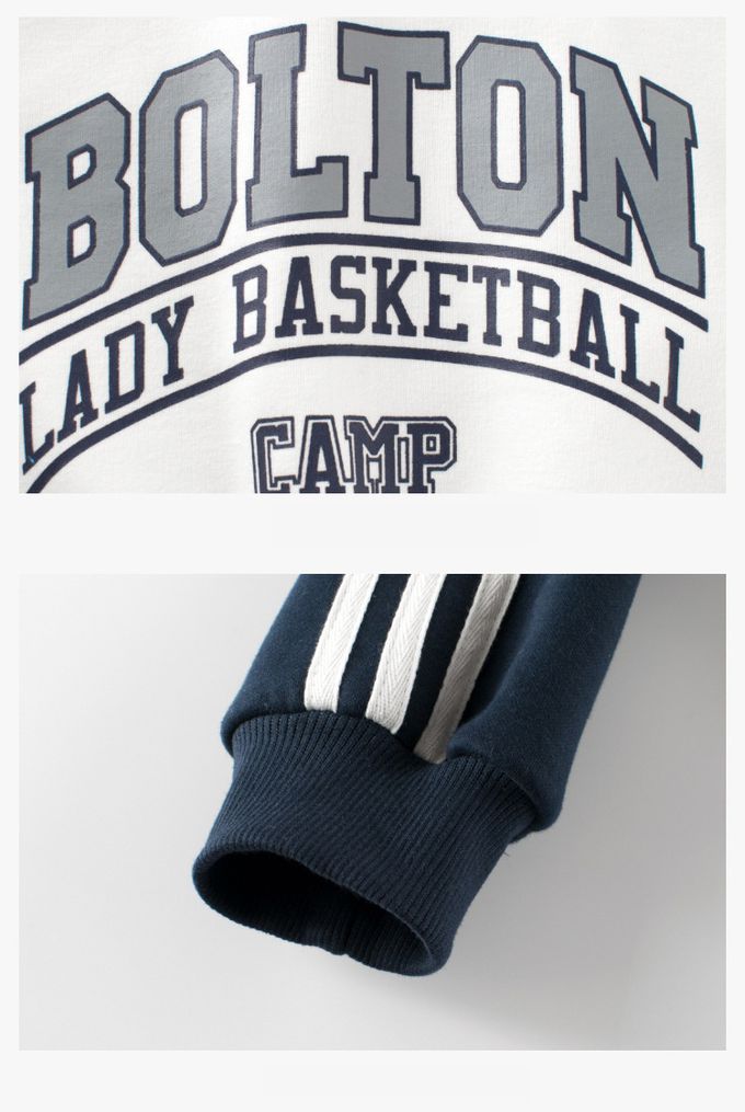 加絨長袖大學T(寬版)-英文字母-白+黑+灰