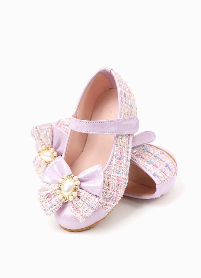 韓國 OZKIZ - 珍珠裝飾蝴蝶結皮鞋-淺紫