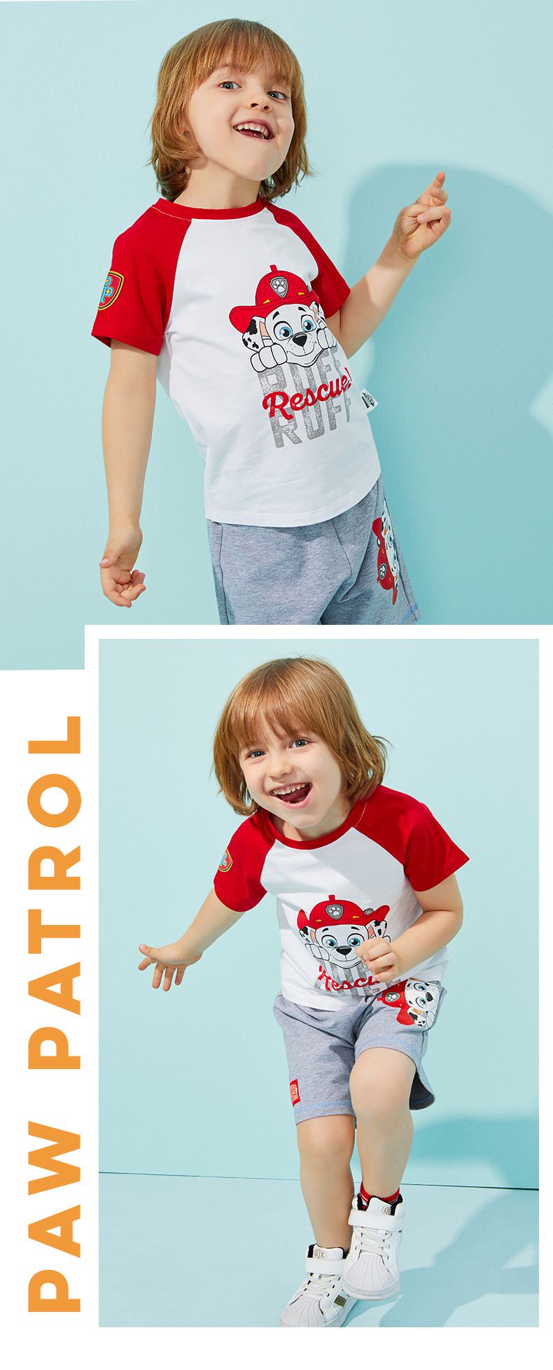 汪汪隊棉質圓領短袖上衣-卡通人物阿奇-深藍+白