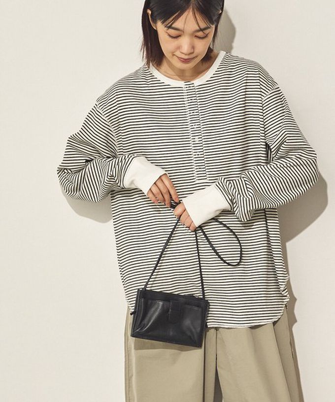日本 Sans Souci 34+ - 休閒感優雅亨利領長袖上衣-黑x藍