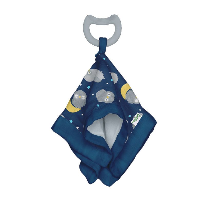 美國 green sprouts - 小綠芽雙層吸水100%有機棉細紗布之【安撫巾與食品安全等級固齒器】-月亮&星星