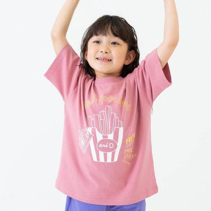 日本 petit main - 100%棉 塗鴉系食物印花短袖上衣-薯條-粉紅