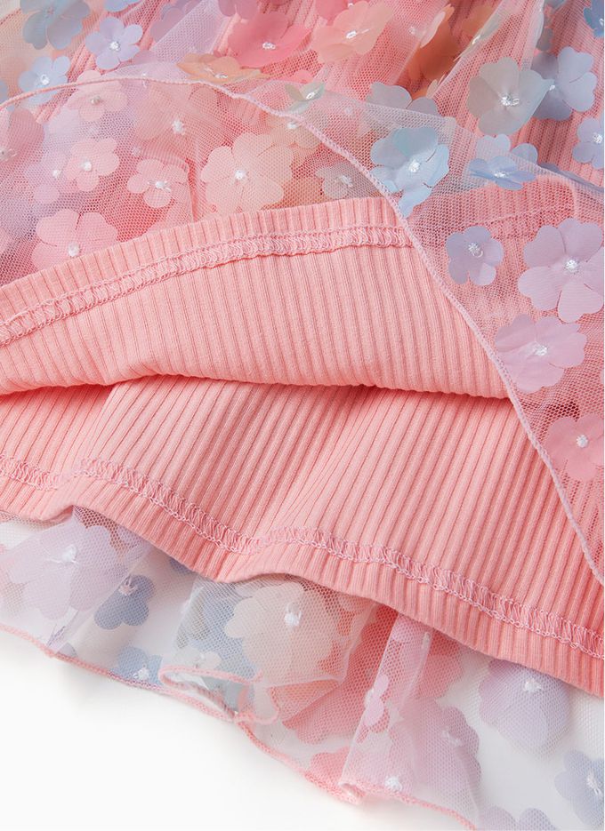 韓國 OZKIZ - 夢幻花瓣蕾絲裝飾洋裝-粉