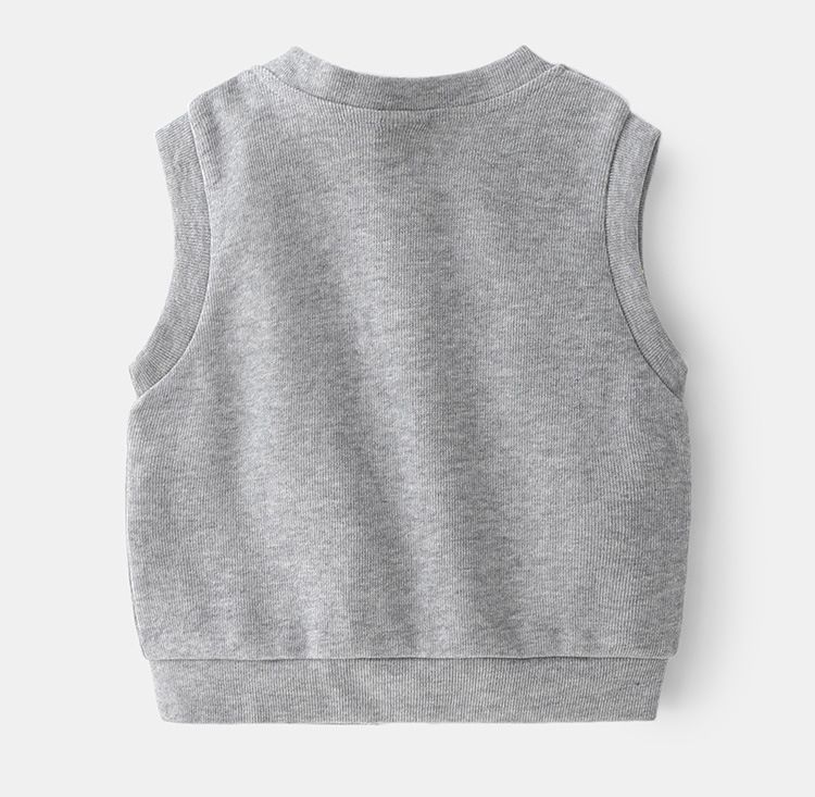 WELLKIDS - V領針織開衫背心-恐龍刺繡-藍色