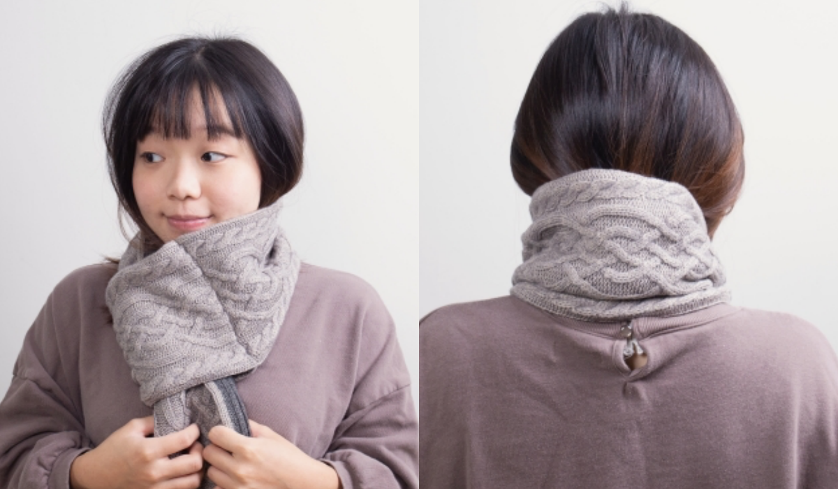 日本 AUBE - 30%羊毛混針織保暖圍巾-深灰