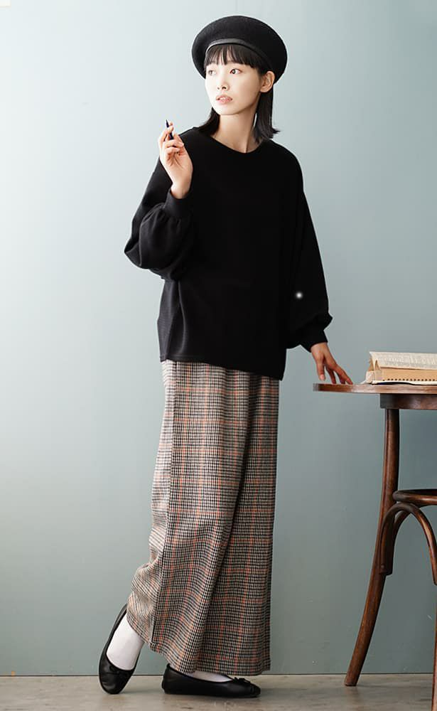 日本 zootie - 舒適細坑羅紋圓領澎袖長袖上衣-杏