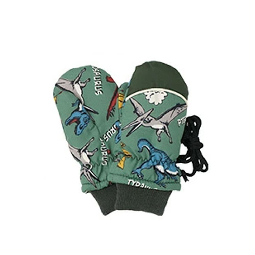 日本 ZOOLAND - 撥水加工 保暖兒童手套-恐龍-綠