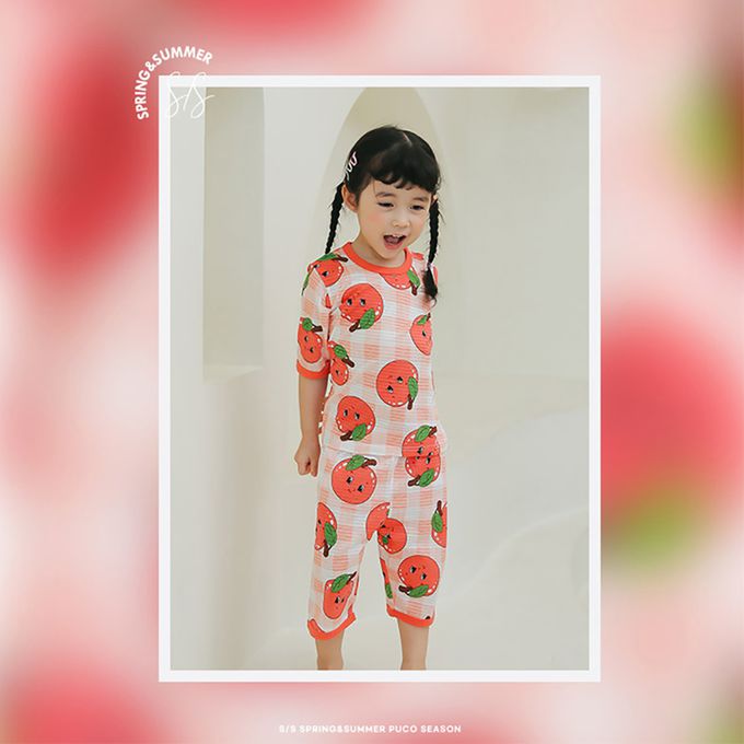 正韓 Puco - 超優質嬰幼兒/兒童七分袖100% 有機純棉家居服/睡衣-蘋果女孩