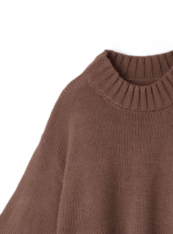 日本 GRL - 不修邊抓鬚澎袖立領毛衣-黑