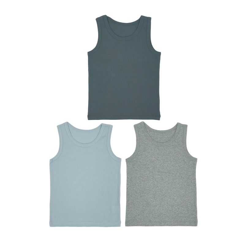 日本千趣會 - GITA 純棉柔軟背心/內衣三件組-煙燻藍
