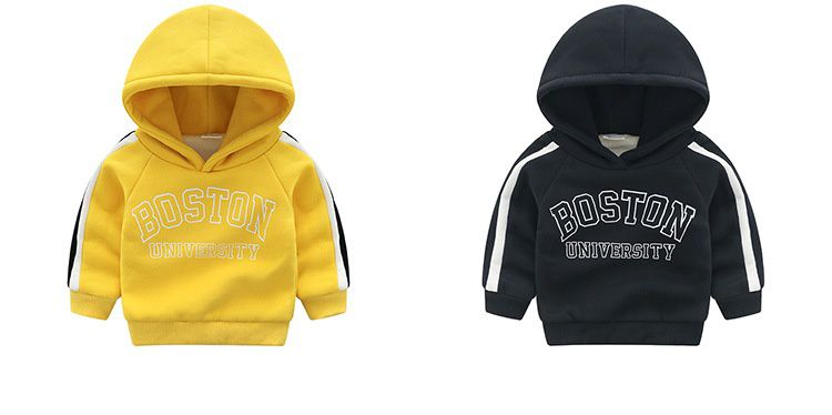 WELLKIDS - 加絨印花連帽長袖上衣/帽T-BOSTON-黃色