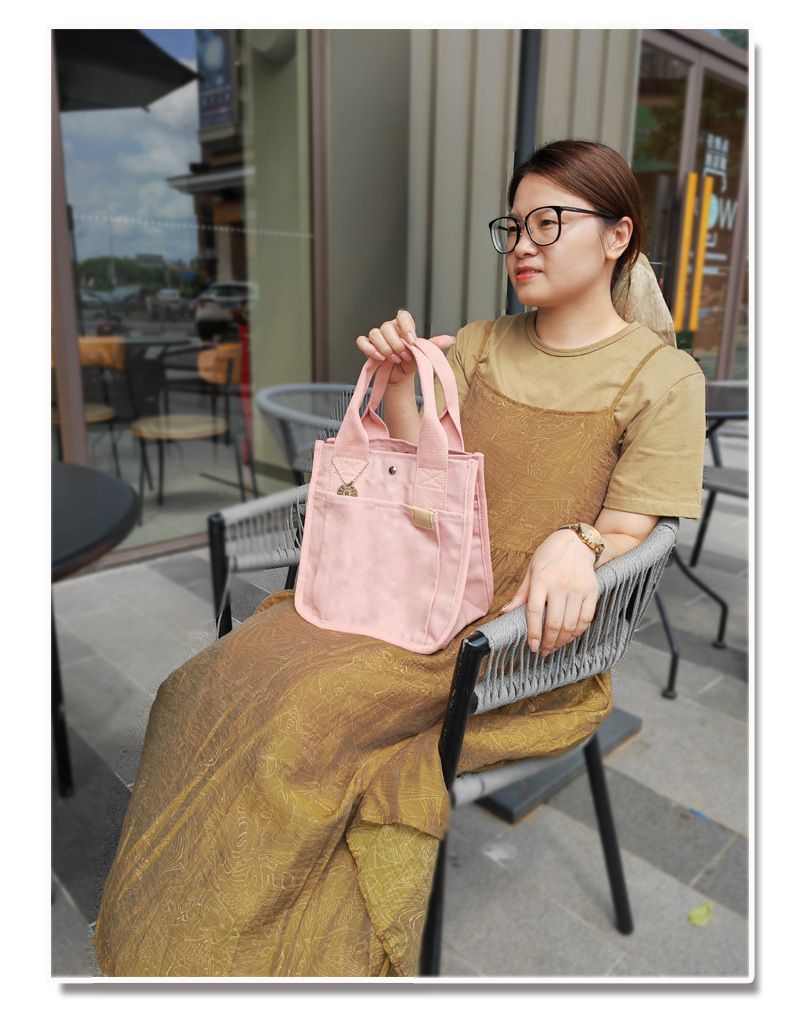 大容量帆布手提包/便當袋-粉色 (22x14.5x23cm)