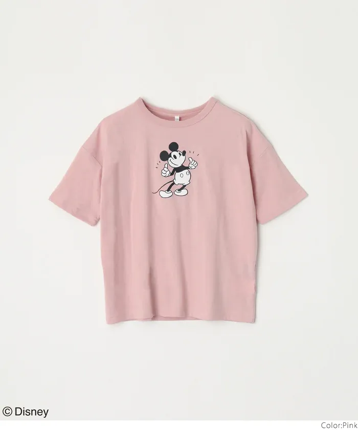 日本 COCA - 聯名款卡通印花短袖上衣-復古米奇-淺粉