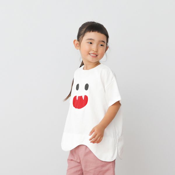 日本 Baby Room - 特殊造型印花短袖上衣-可愛幽靈臉-白