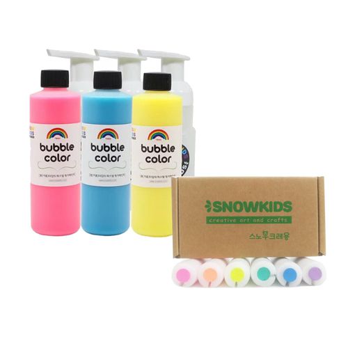 韓國SNOWKIDS - 幼兒藝術啟蒙組-寶寶安全無痕塗鴉蠟筆(6色)+色彩認知遊戲泡泡組(3色)