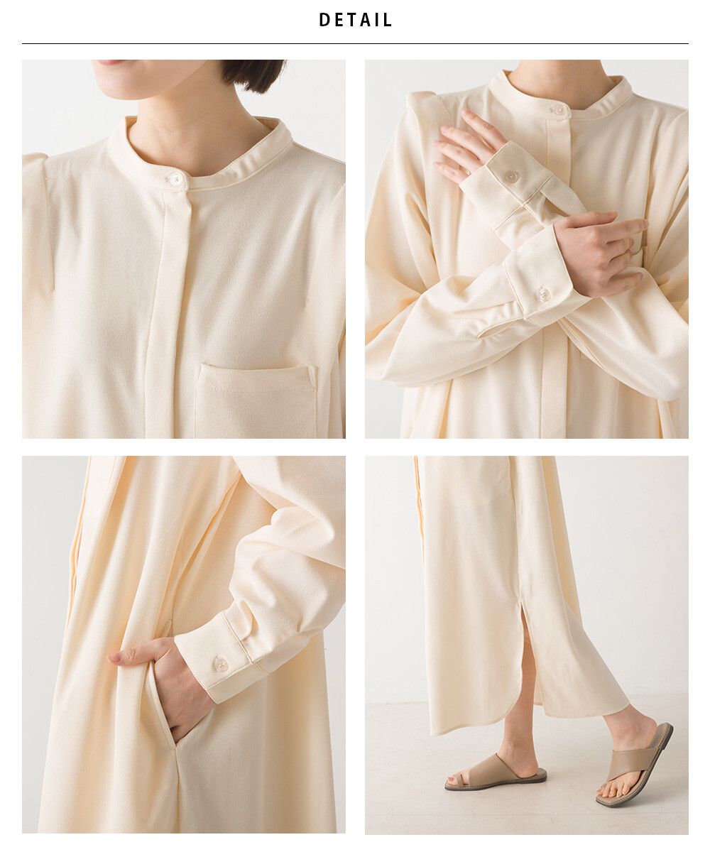 日本 OMNES - 法式簡約絲滑長版襯衫洋裝-米杏