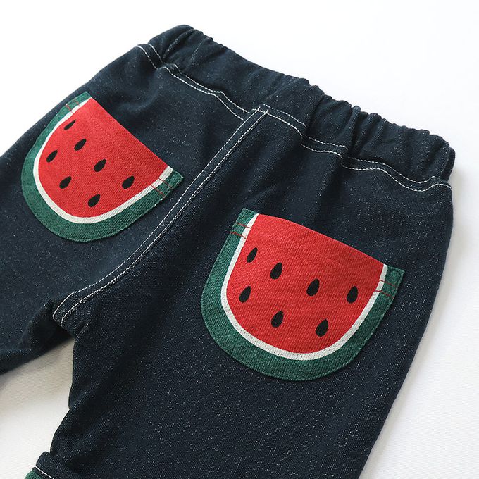 日本 ZOOLAND - 可愛水果口袋反摺造型短褲-西瓜-深藍