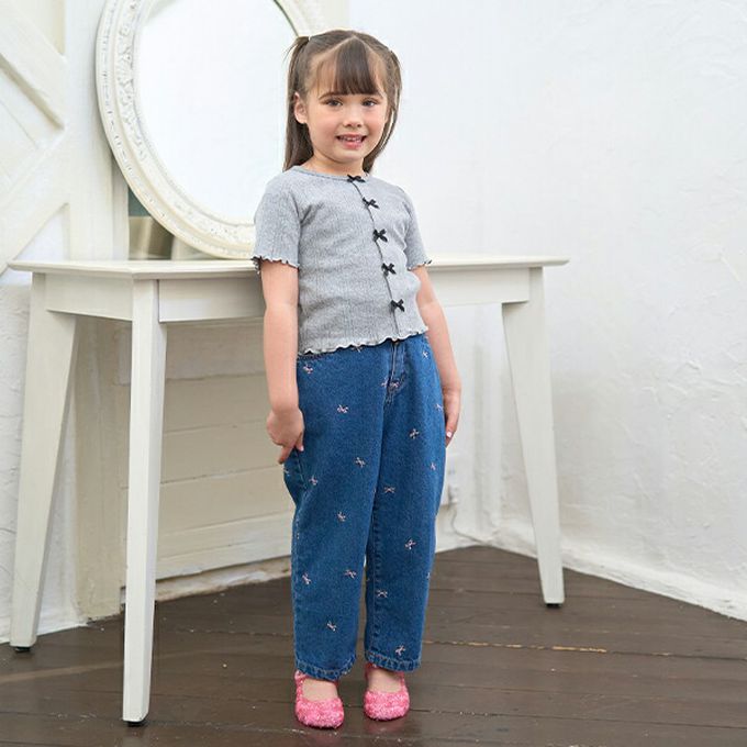 日本 Lycee mine - 可愛女孩蝴蝶結針織短袖上衣-灰