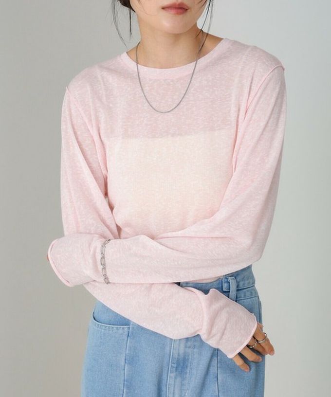 日本 Bab - 率性混色感微透膚長袖上衣-淺粉紅