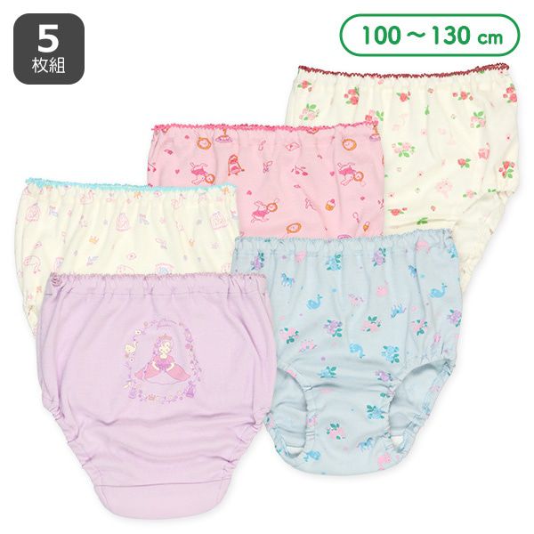 日本西松屋 - 棉混透氣女孩內褲5件組-公主兔兔碎花