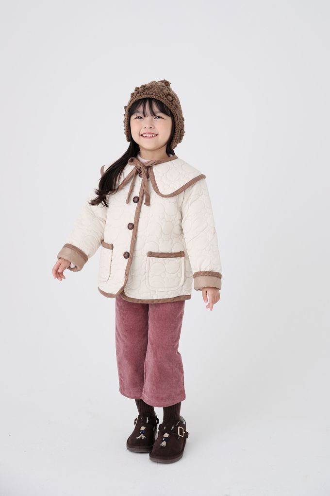 韓國 Coco Bang - 鬆緊腰燈芯絨直筒長褲-米白