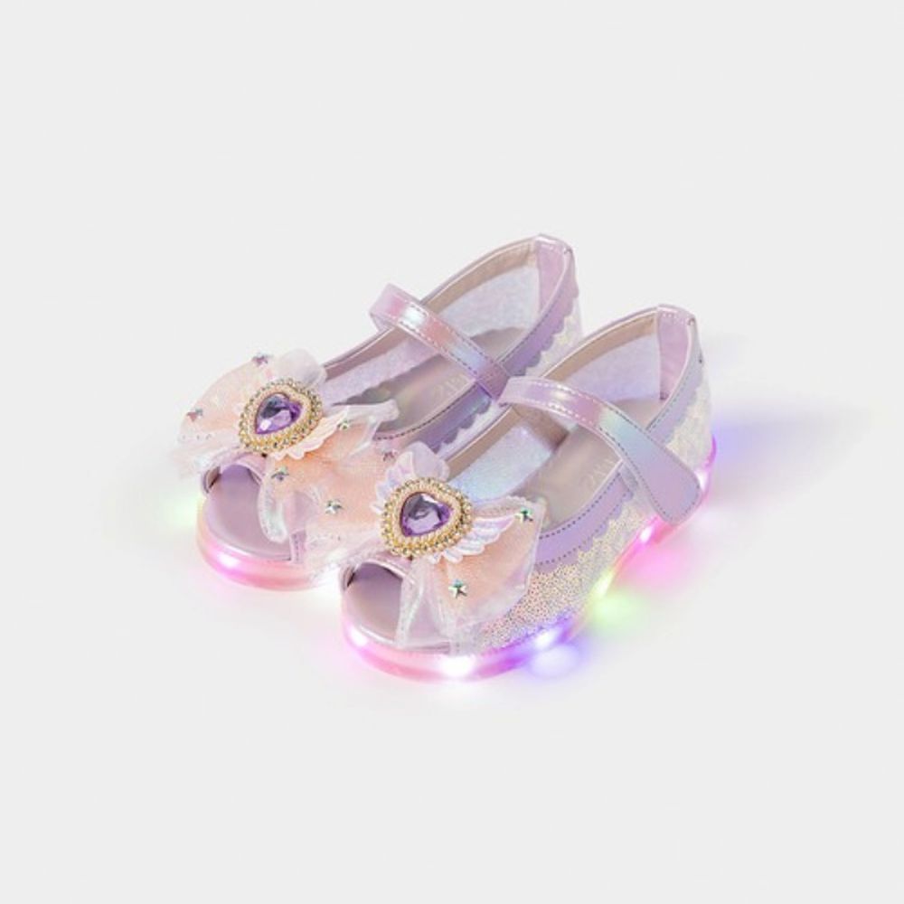 (LED)蝴蝶結羽翼心鑽亮片魚口公主涼鞋-紫羅蘭