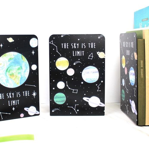 鐵製L型書架/書擋-星球星空插圖/2入-不挑款隨機出貨