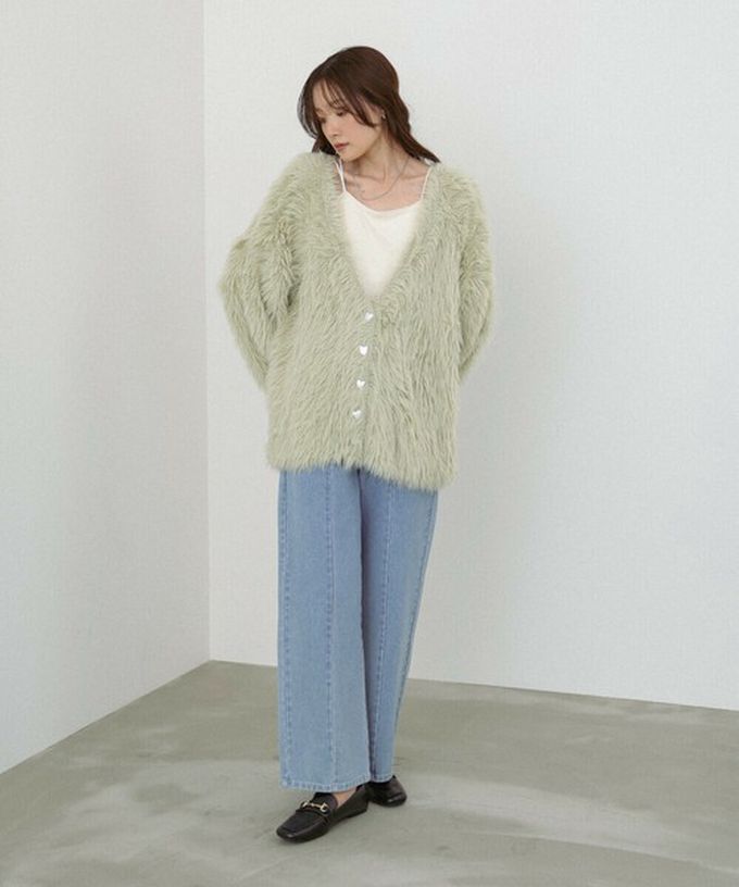 日本 Bab - 奢華毛海愛心扣前後2way開襟衫-短版-炭灰