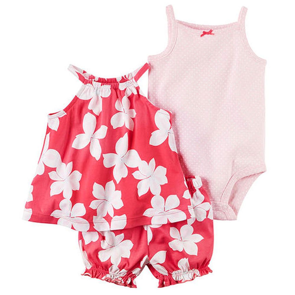 美國 Carter's - 嬰幼兒短褲套裝三件組-紅色花海