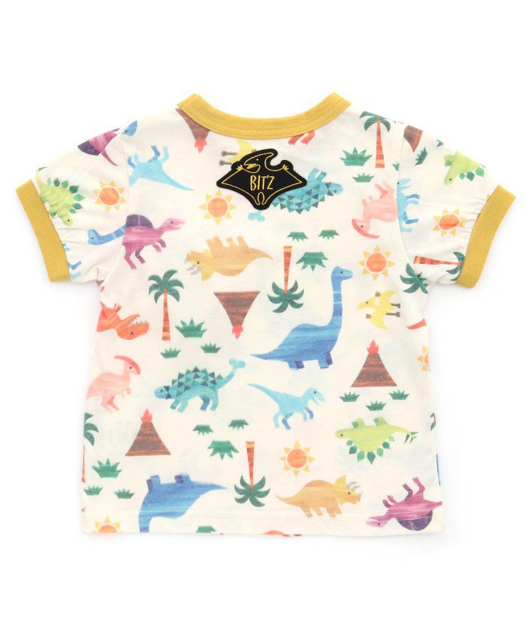 日本 BIT'Z - 水彩風滿版恐龍短袖上衣-胸口翼手龍-米黃