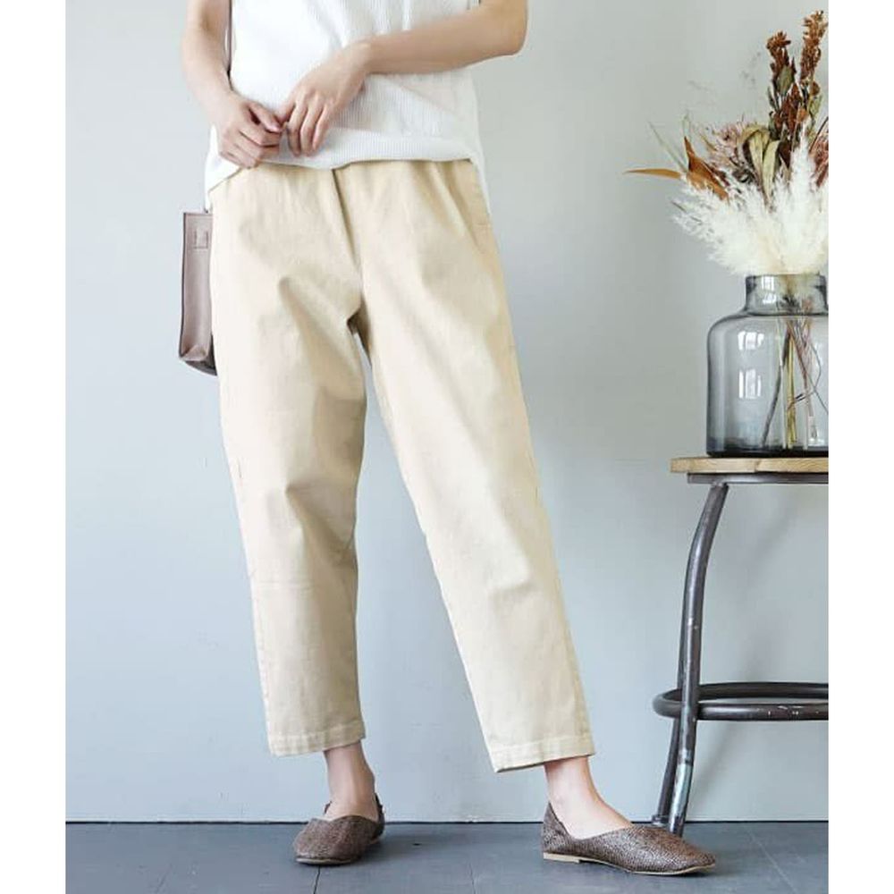 日本 zootie - 100%棉 透氣顯瘦縮口長褲-米