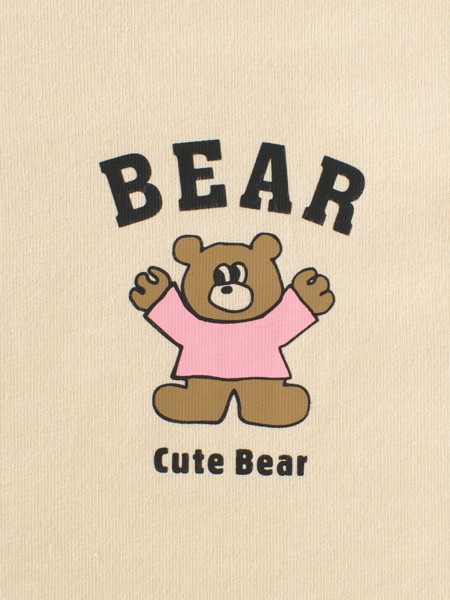 (大童)純棉圓領薄長袖上衣-快樂熊熊-杏色