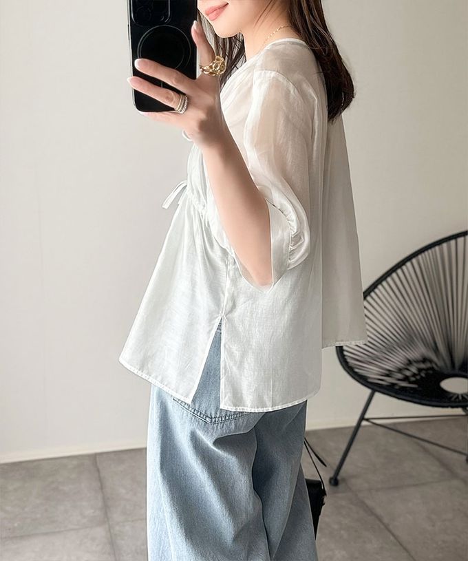 日本 Classical Elf - 前後2way皺折綁帶輕透罩衫上衣-淺綠