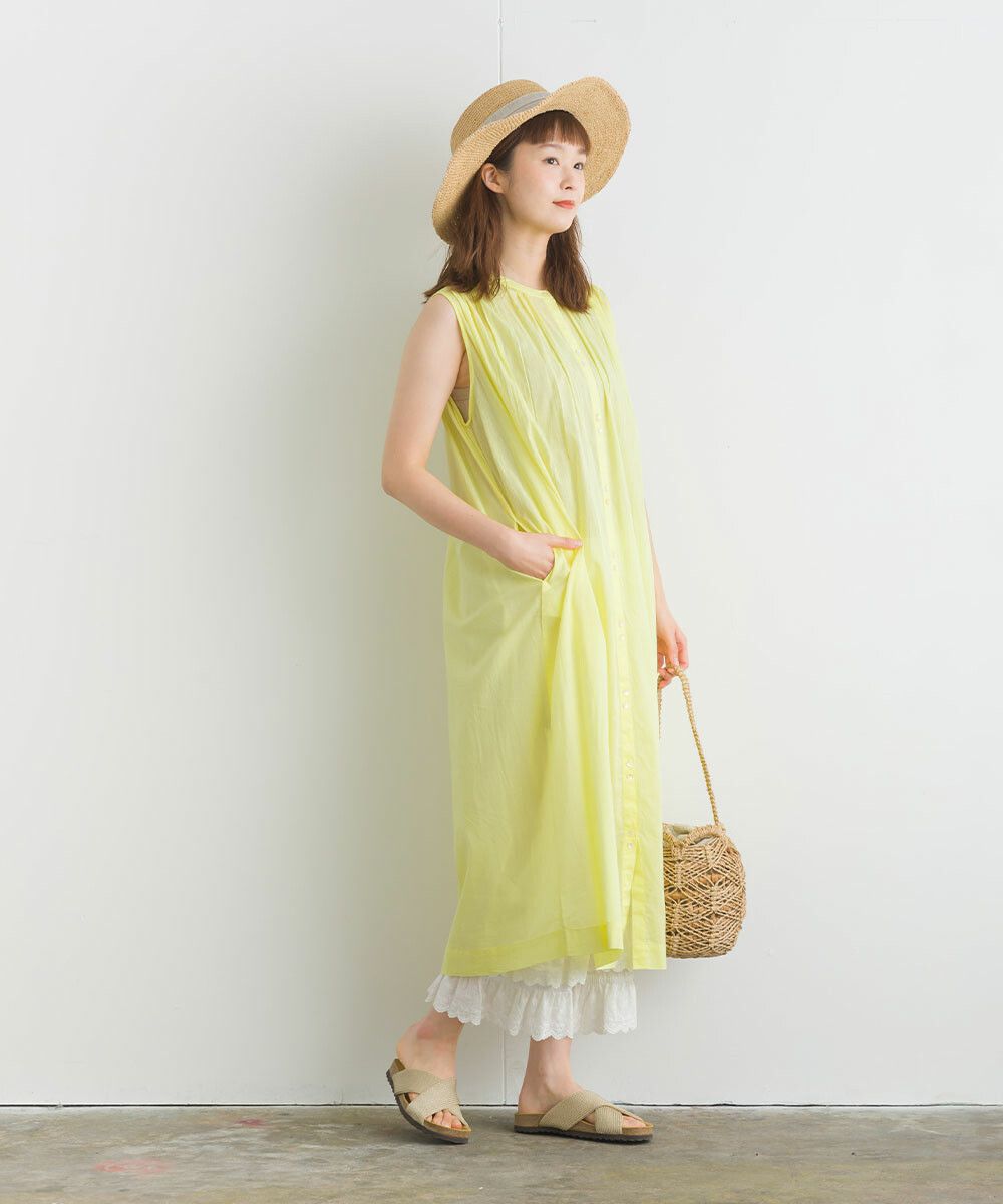 日本女裝代購 - 100%印度棉 涼爽輕盈排扣無袖洋裝-薰衣草