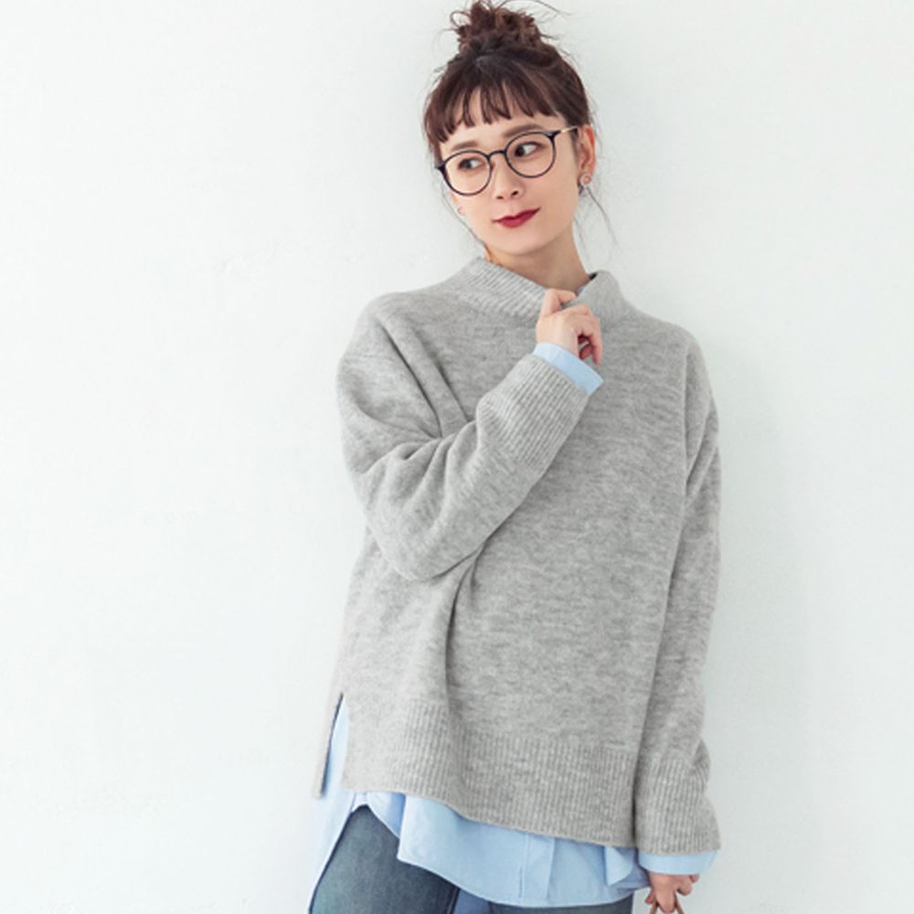 日本 COCA - 柔軟小高領顯瘦針織毛衣-淺灰