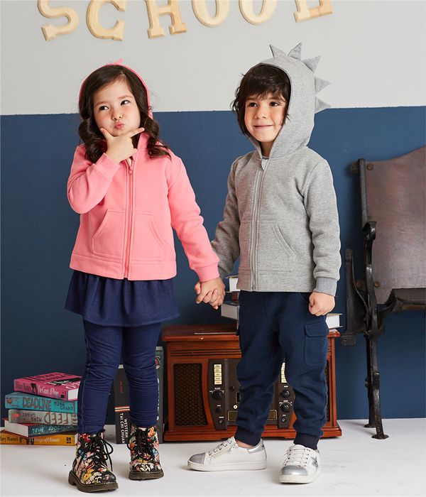 麗嬰房 Little moni - 造型連帽刷毛外套-灰色