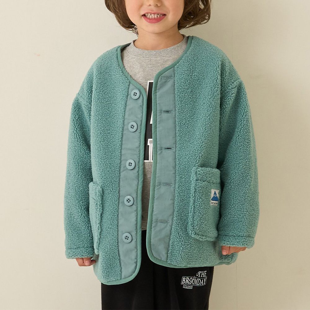 可愛毛毛口袋布勞森保暖外套-藍綠