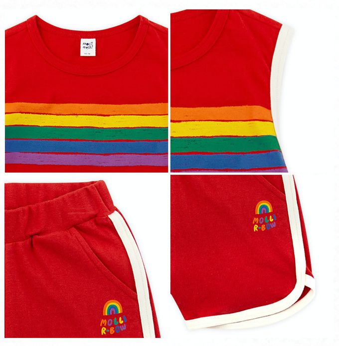 韓國 mollimelli - 夏日彩虹線條無袖套裝-紅