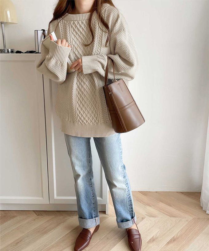 日本 Classical Elf - 前後2WAY麻花紋針織外套/上衣-深可可