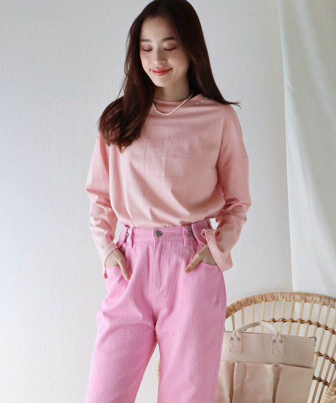 日本 BLUE EAST - 百搭落肩休閒長袖上衣-條紋-軍綠